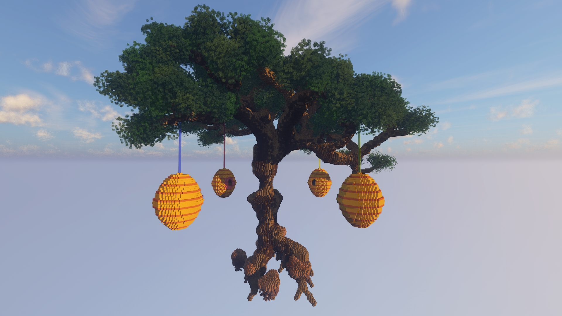 Oversized beehives tree minigame Bedwars