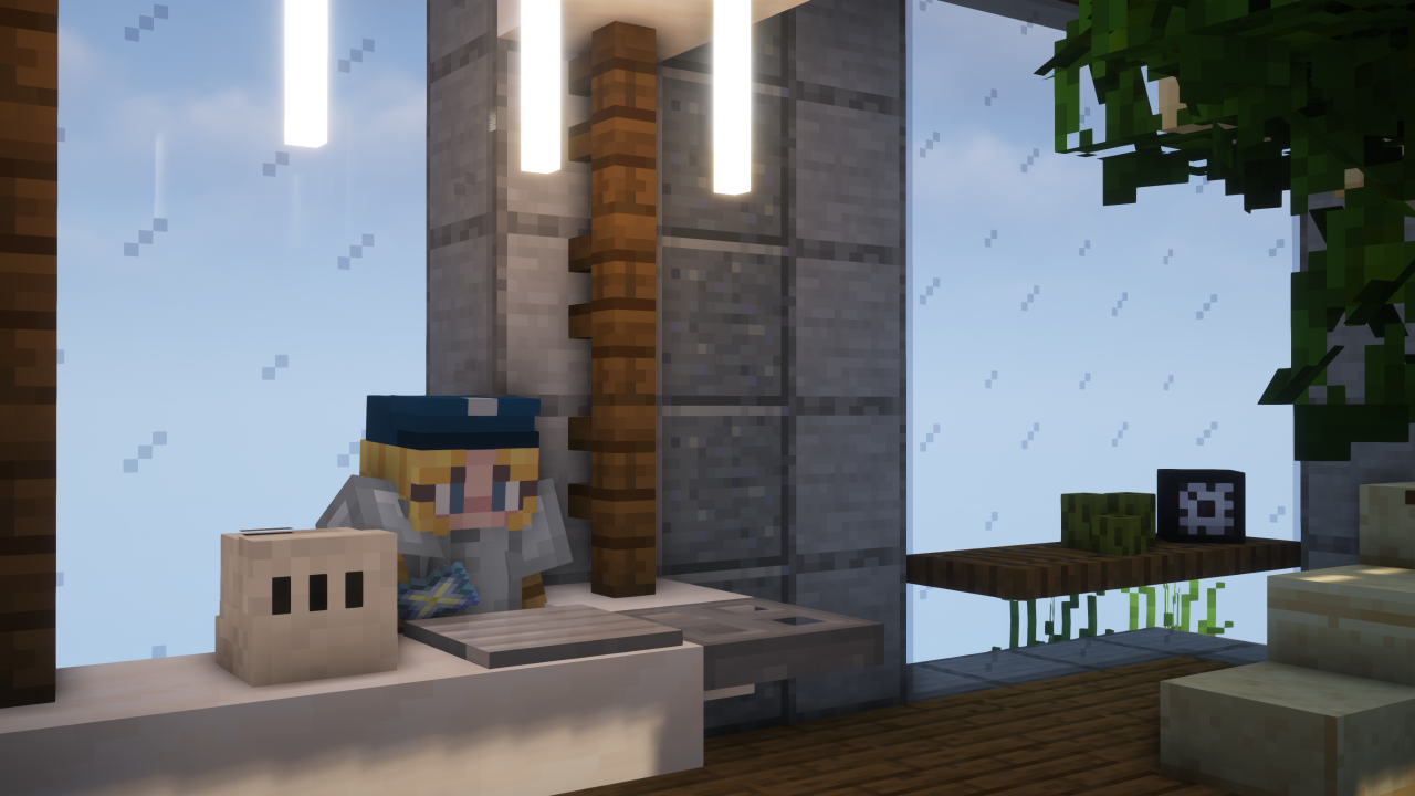 Minecraft moder skyscraper reception blonde receptionist apply title image shader screenshot time themed plot contest build battle server FosterFam